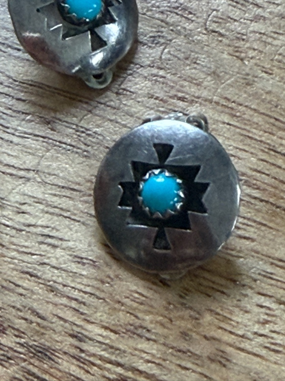 VTG Sterling Silver Turquoise Clip-On Earrings - turquoise - Navajo - Picture 2 of 5
